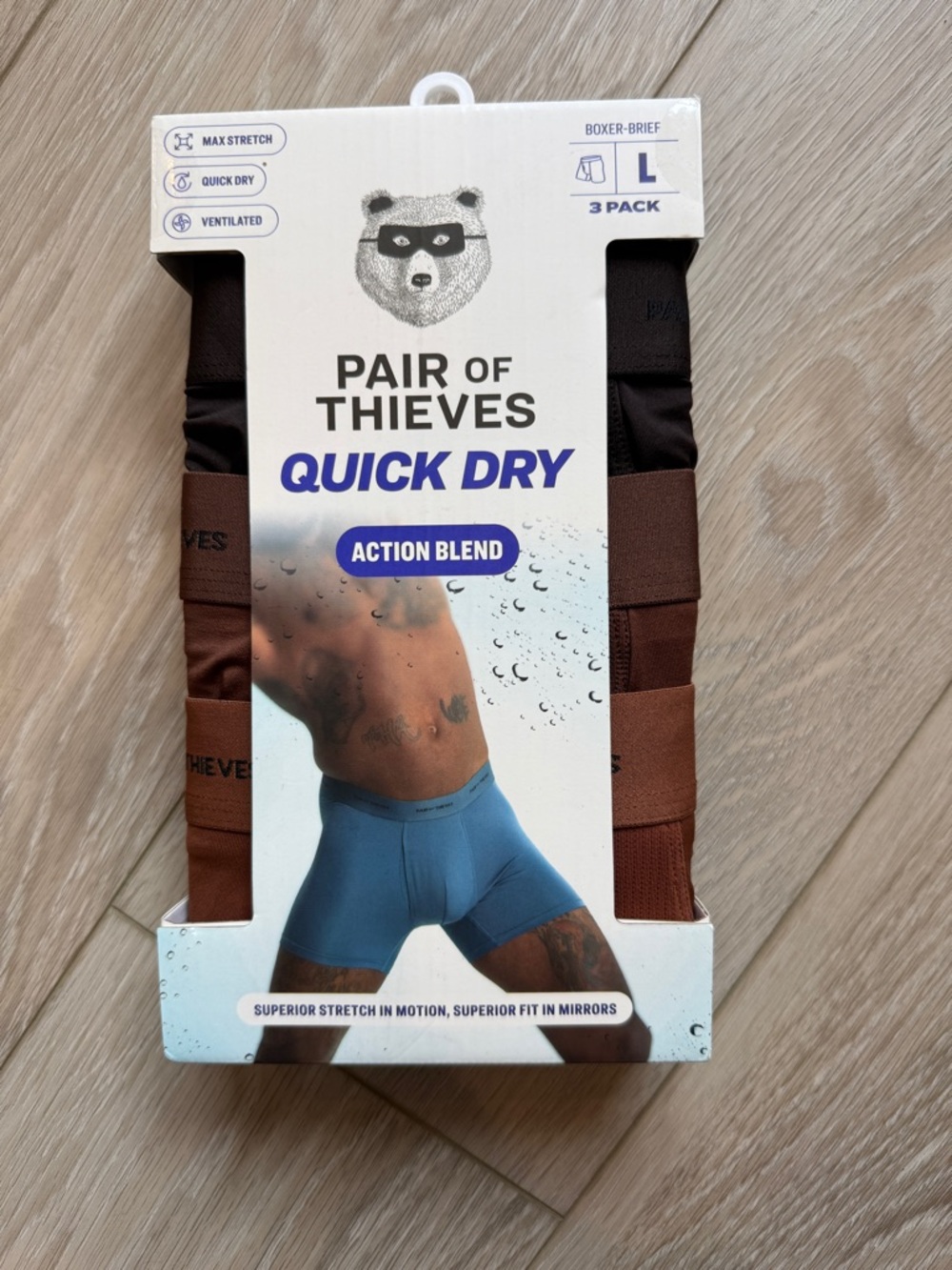 Pair of Thieves Men's Quick Dry Boxer Briefs 3pk  Size L (34-36") Action Blend